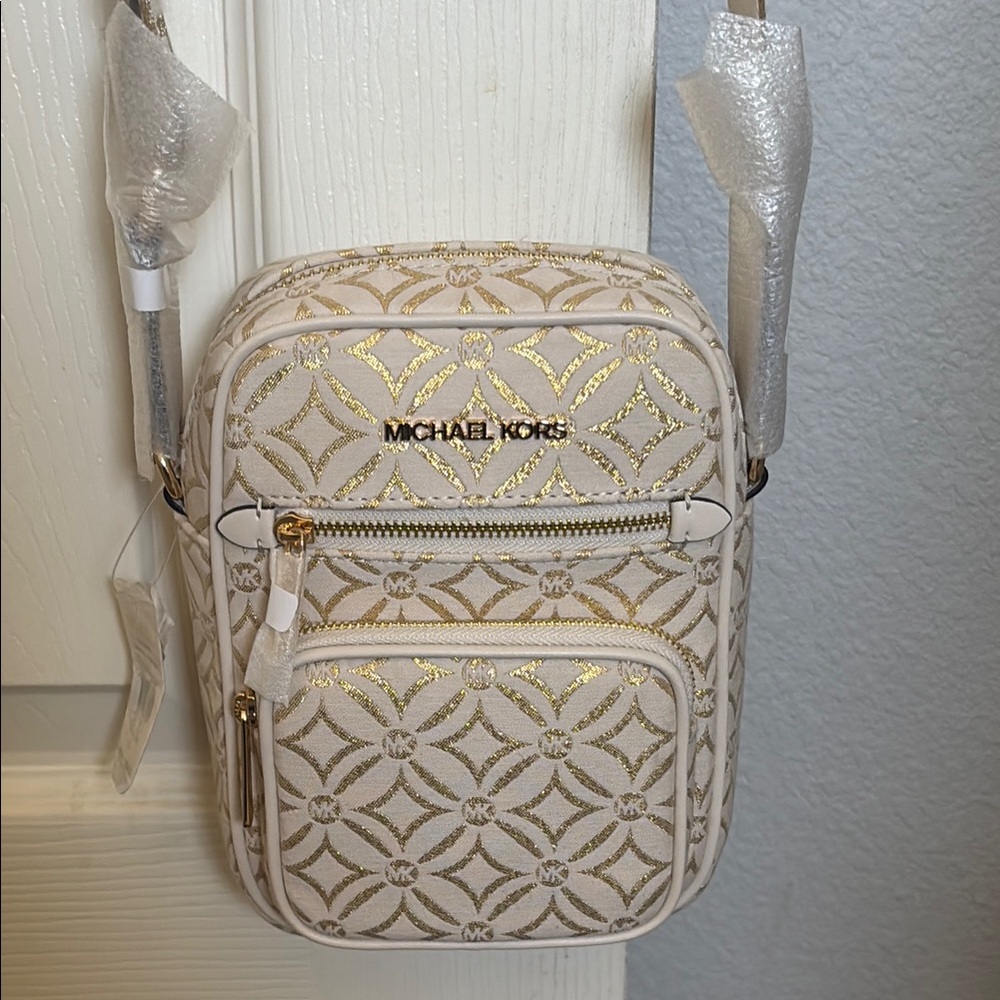 Michael Kors Gold and Cream Crossbody Bag